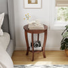 2-tier Round End Table with Solid Wood Legs-Brown