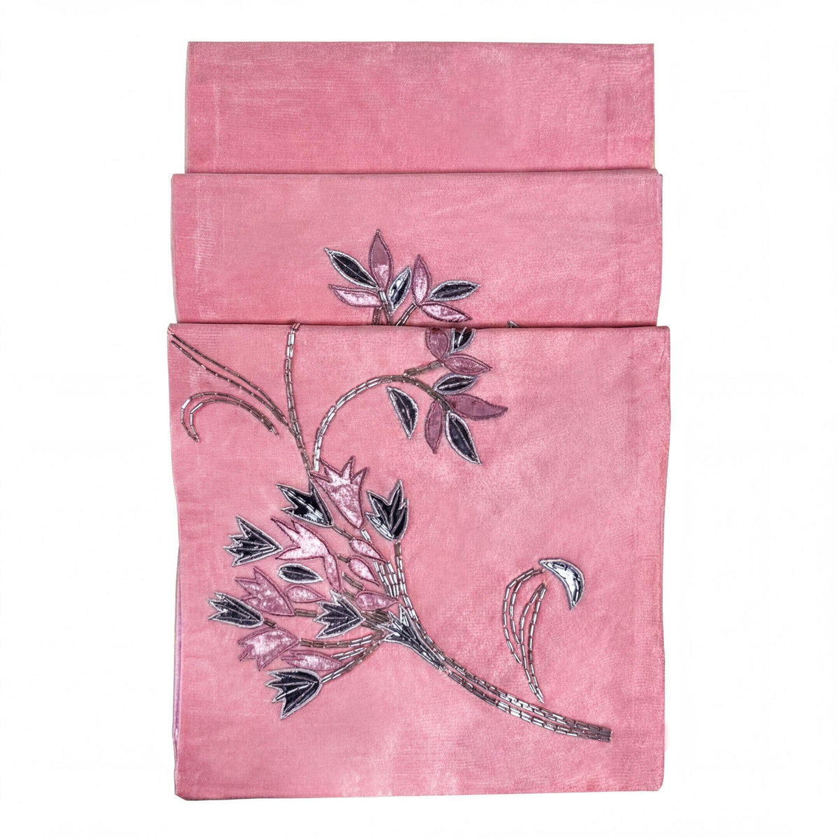 Decorative Table Runner - Embroidered Satin Backing Indoor Outdoor Table Decor