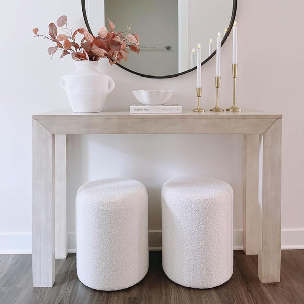 Round Velveteen Upholstered Ottoman With Padded Seat