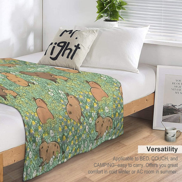 Capybaras Meadow in Green And Yellow Eco-conscious Throw Blanket