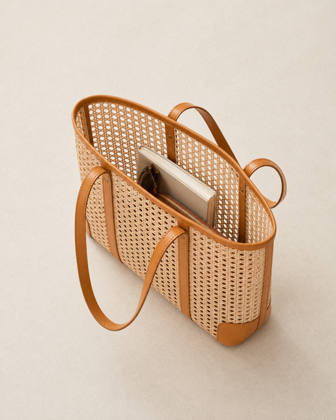 Dian Leather and Rattan Tote Bag