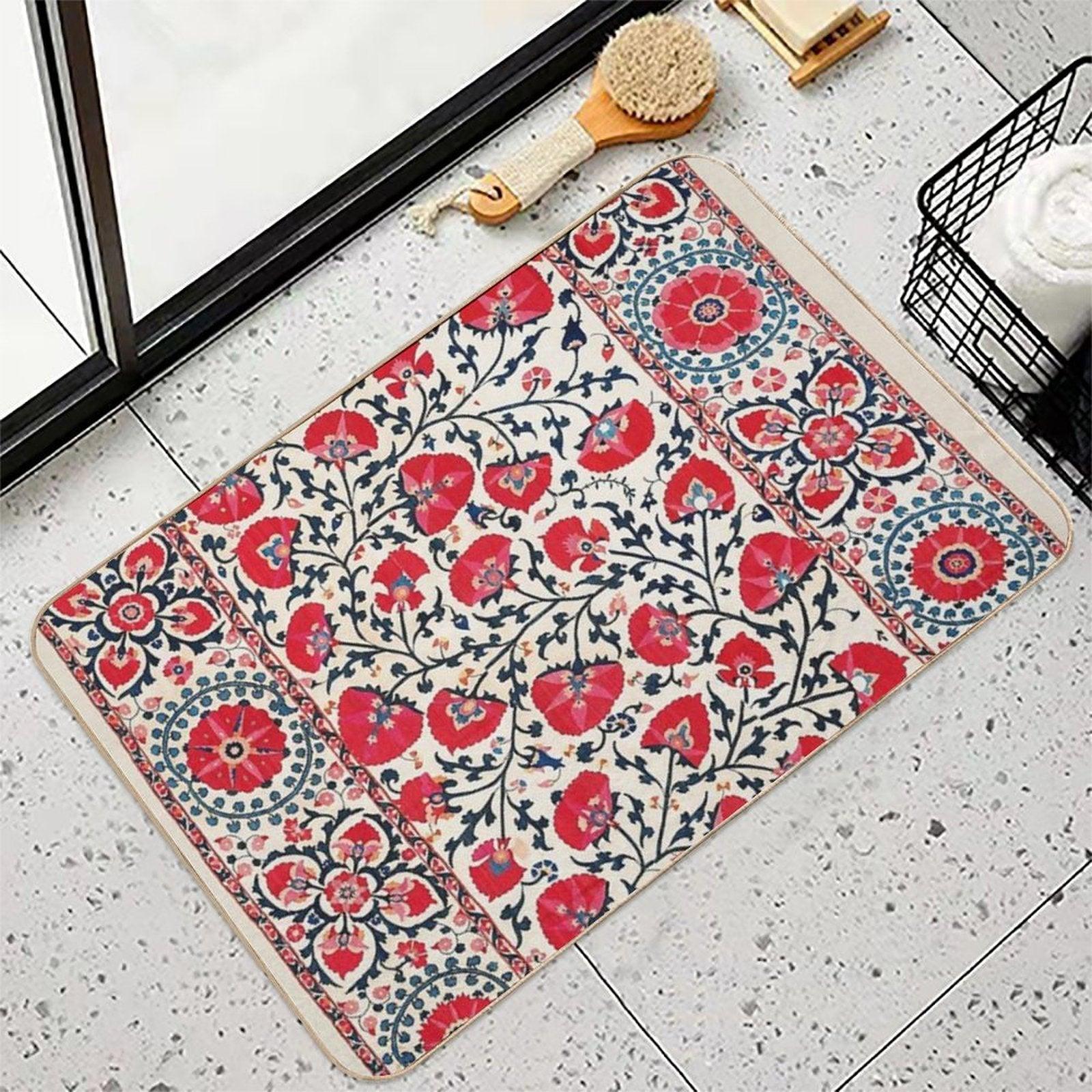 Shakhrisyabz Suzani Uzbekistan Floral Embroidery Print Bath Mat