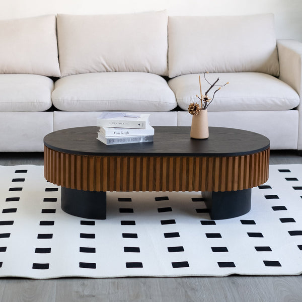 French Inspired Elliptical Living Room Coffee Table with Hidden Storage