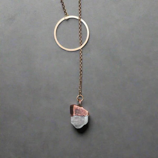 Copper Electroformed Raw Quartz Lariat Clarity | By Blackbird & Sage
