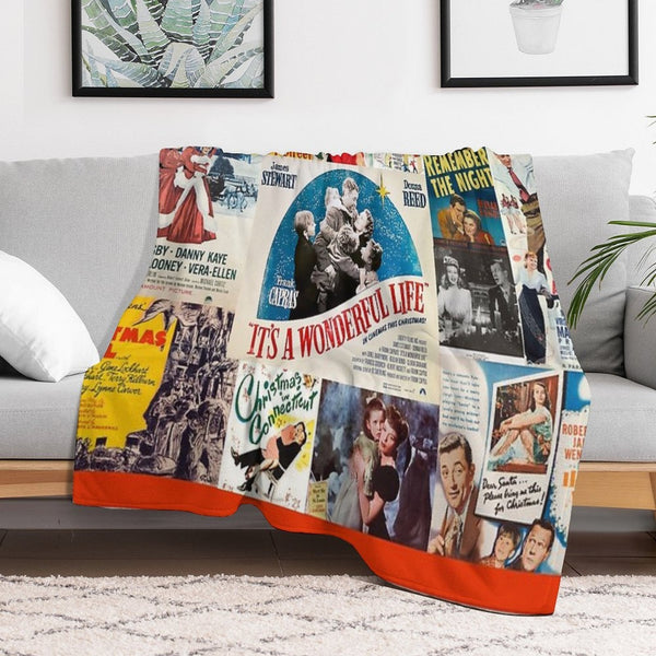 Classic Christmas Movies Retro Greeting Cards, Puzzle for Classic Movie Fans of 'It's A Wonderful Life,' White Christmas' And Multi-functional Throw Blanket