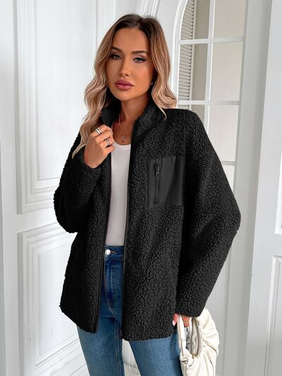 Winter Warm Zip Up Long Sleeve Jacket Fuzzy Cozy & Stylish Jacket Cold-Weather Essential Outdoor Jacket