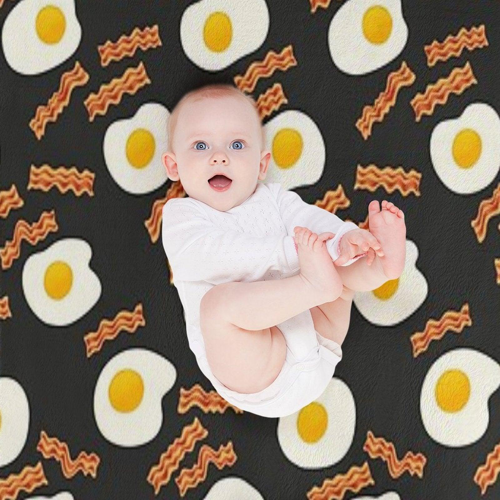 Breakfast With Bacon And Eggs Seamless Vector Pattern Dark Throw Blanket