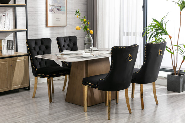 Nikki Collection Modern Tufted Solid Wood Velvet Upholstered Dining Chair with Gold Legs