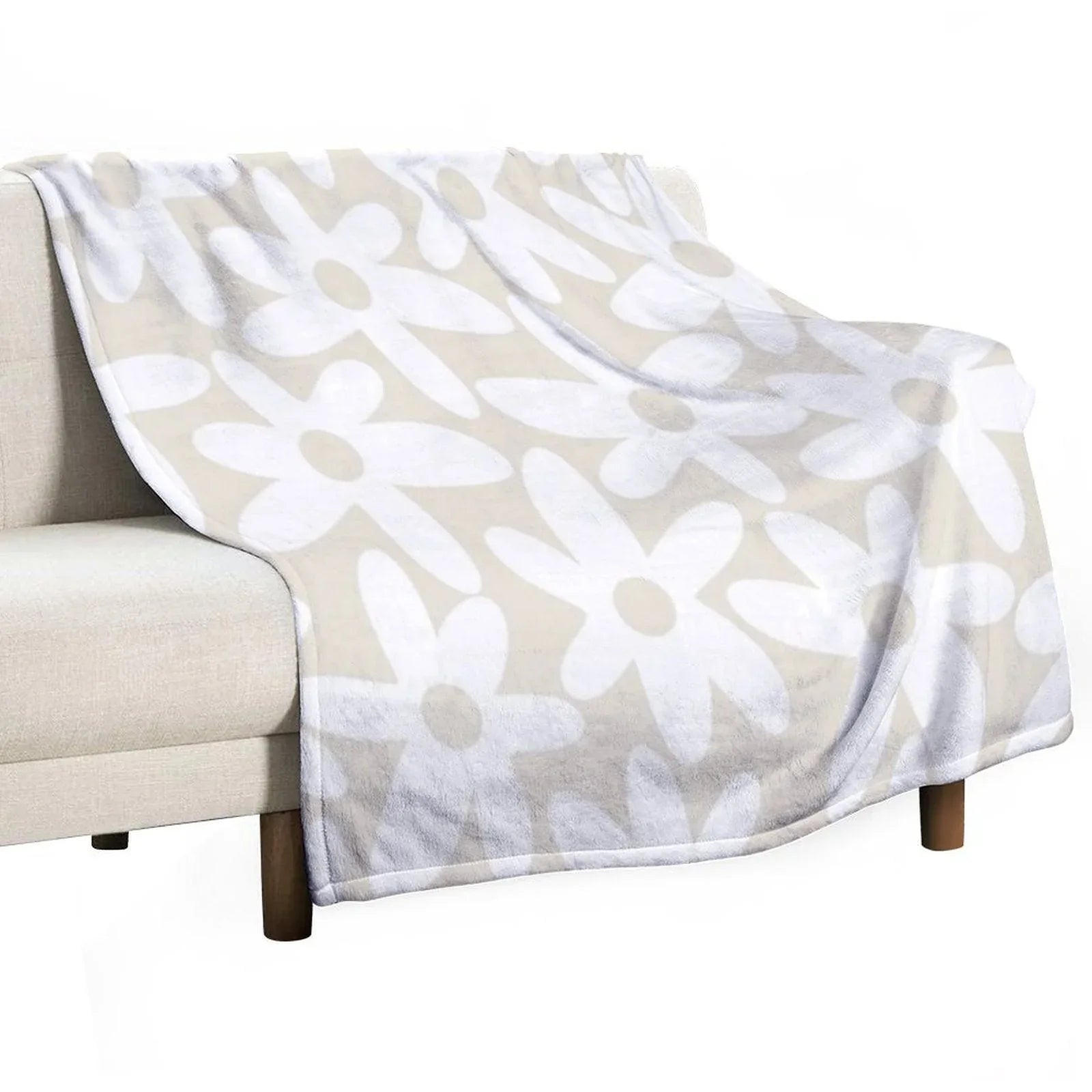 Daisy Time Floral Pattern in White And Beige Throw Blanket