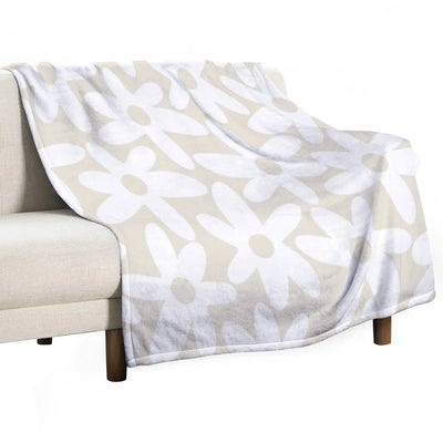 Daisy Time Floral Pattern in White And Beige Throw Blanket