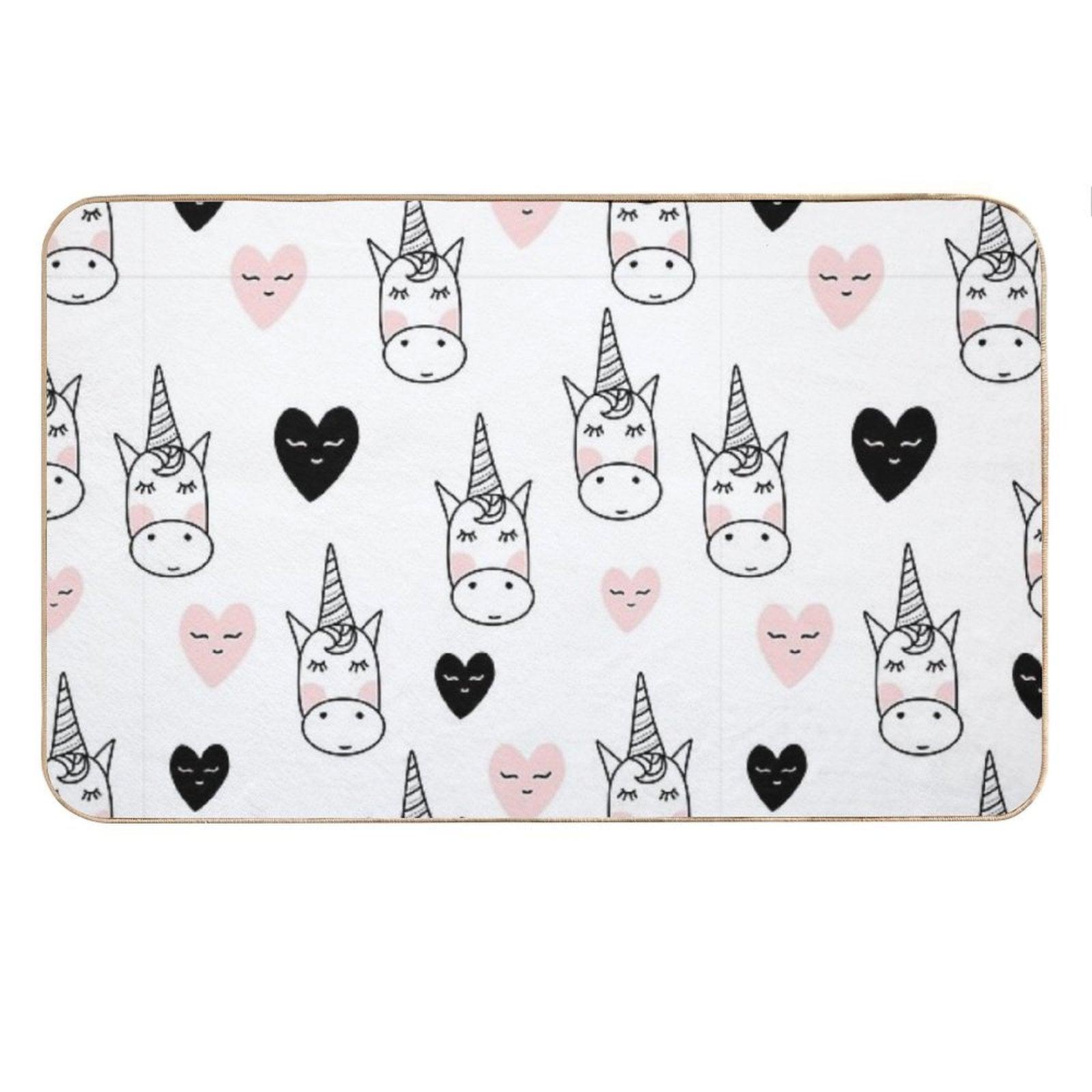 Lovely Unicorns And Hearts - Pink, Black, Grey  Gray Bath Mat