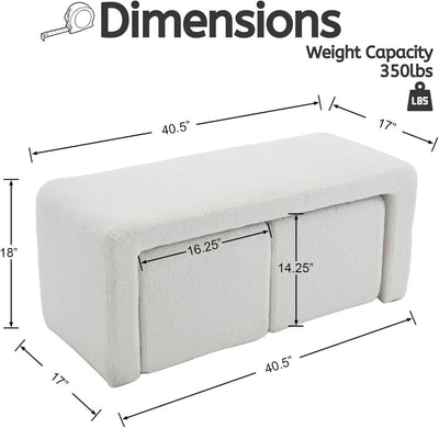White 40Inch Lux Velvet Plus Nesting Ottoman End Bench