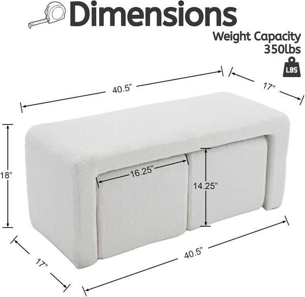 White 40Inch Lux Velvet Plus Nesting Ottoman End Bench