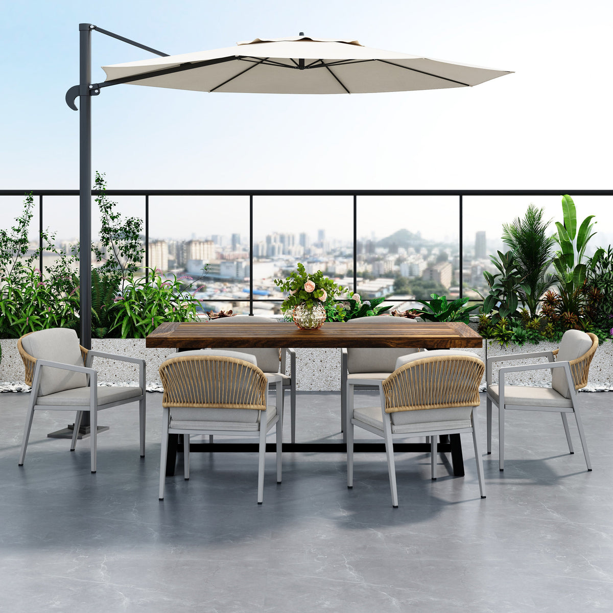 7-Piece Outdoor Dining Set: Acacia Wood Table & 6 Chairs