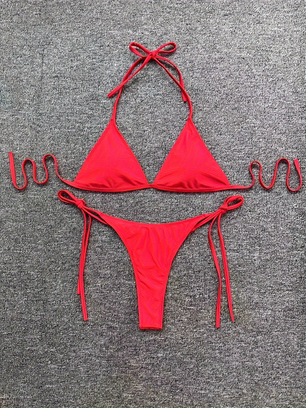 Bikini Leopard Print 2 Piece Swimsuit for Women – High Cut Lace-Up Backless Flattering Bikini Set with Halter Spaghetti Strap – Stretchy Sexy and Stylish Swimwear for Pool Beach and Summer Vacation