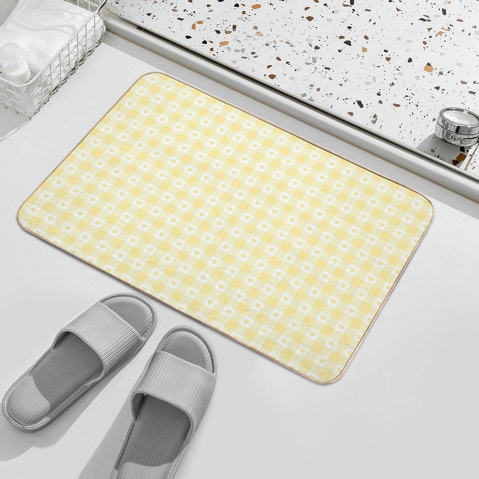 Yellow Heart Gingham Checkered Pattern  Non-Slip Bath Mat