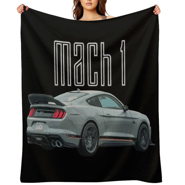 MACH 1 Mustang GT 5.0L V8 Performance Car Fighter Jet Gray Rear Sustainable Throw Blanket