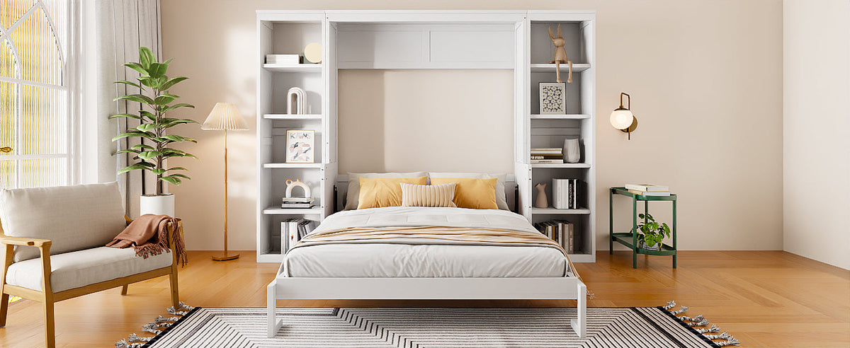 Queen Size Murphy Bed with Desk and Bookshelf