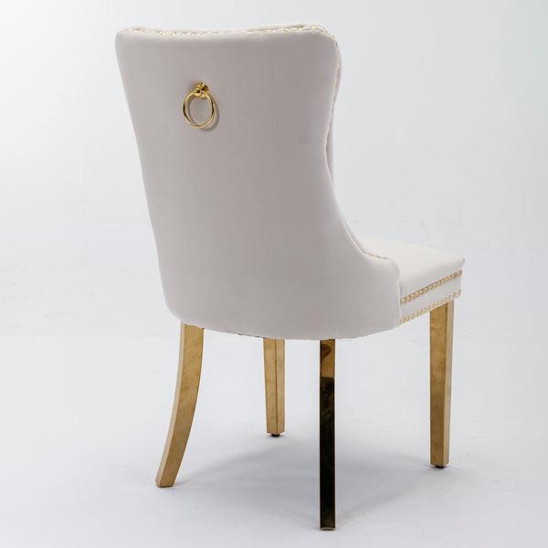 Nikki Collection Modern Tufted Solid Wood Velvet Upholstered Dining Chair with Gold Legs