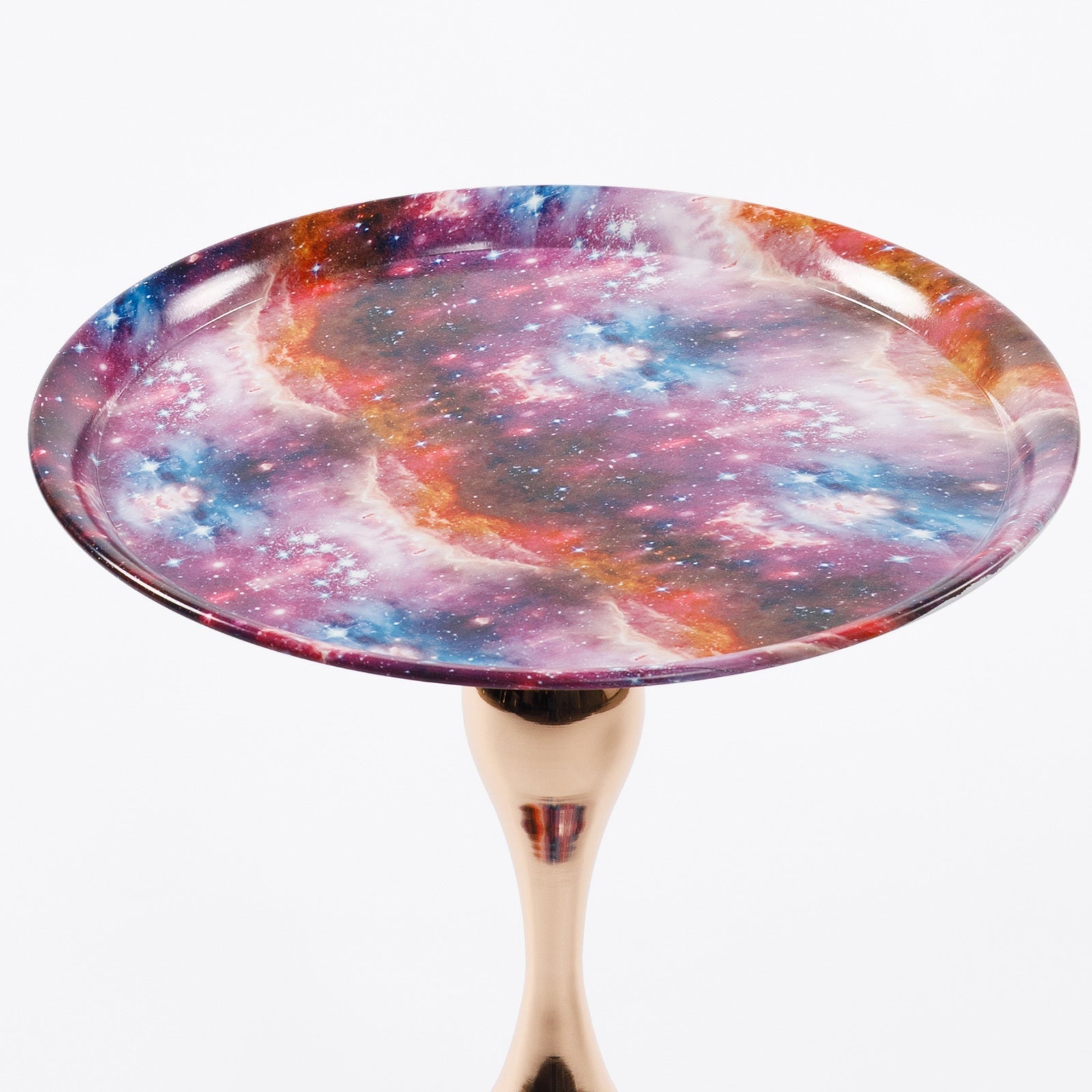 Top view of Mermaid Tail End Coffee Table Round Side with vibrant galaxy pattern, part of Buddify’s accent furniture collection.