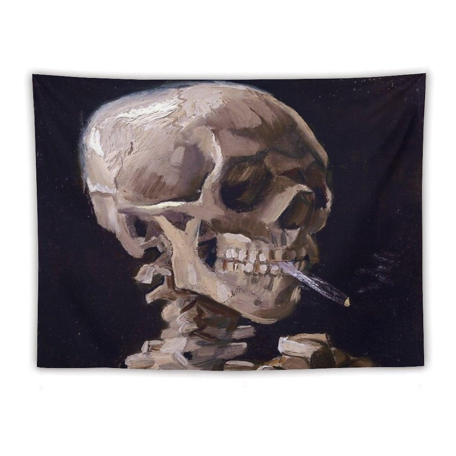 Vincent Van Gogh - Skull with Burning Cigarette (new Color Edit) Tapestry
