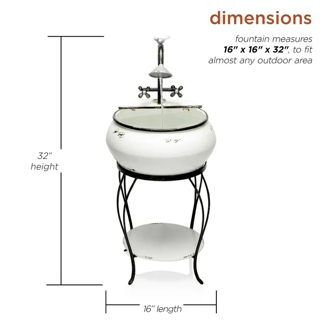 Alpine Corporation 32 in. Tall Outdoor Antique Metal Sink Water Fountain and Stand, White