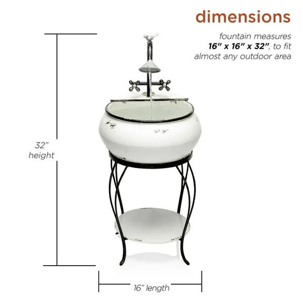 32 in. Tall Outdoor Antique Metal Sink Water Fountain and Stand, White