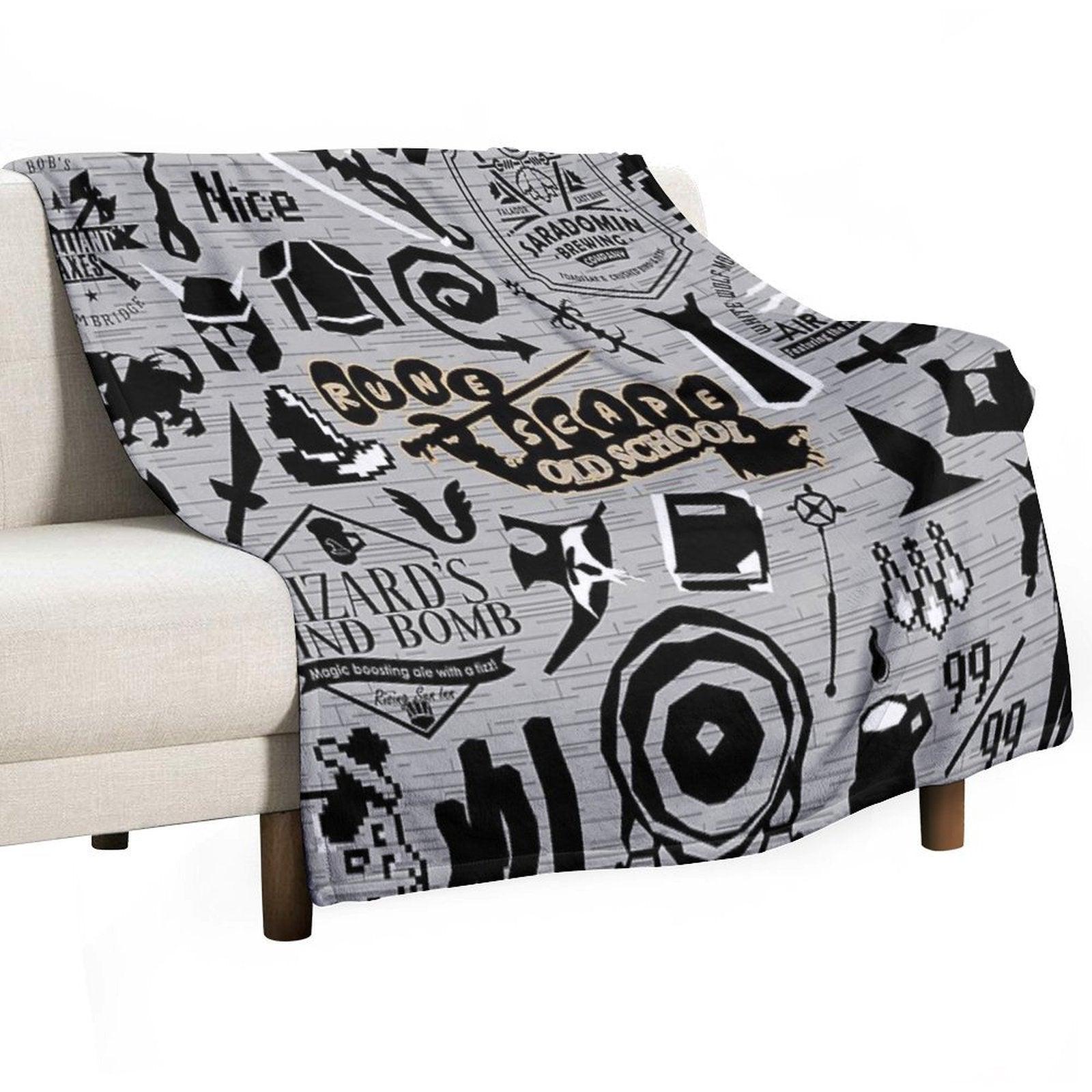 Old School Iconic Silhouette Images Desk Mat OSRS Throw Blanket