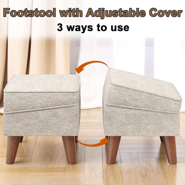 Beige Upholstered Storage Ottoman With Removable Lid