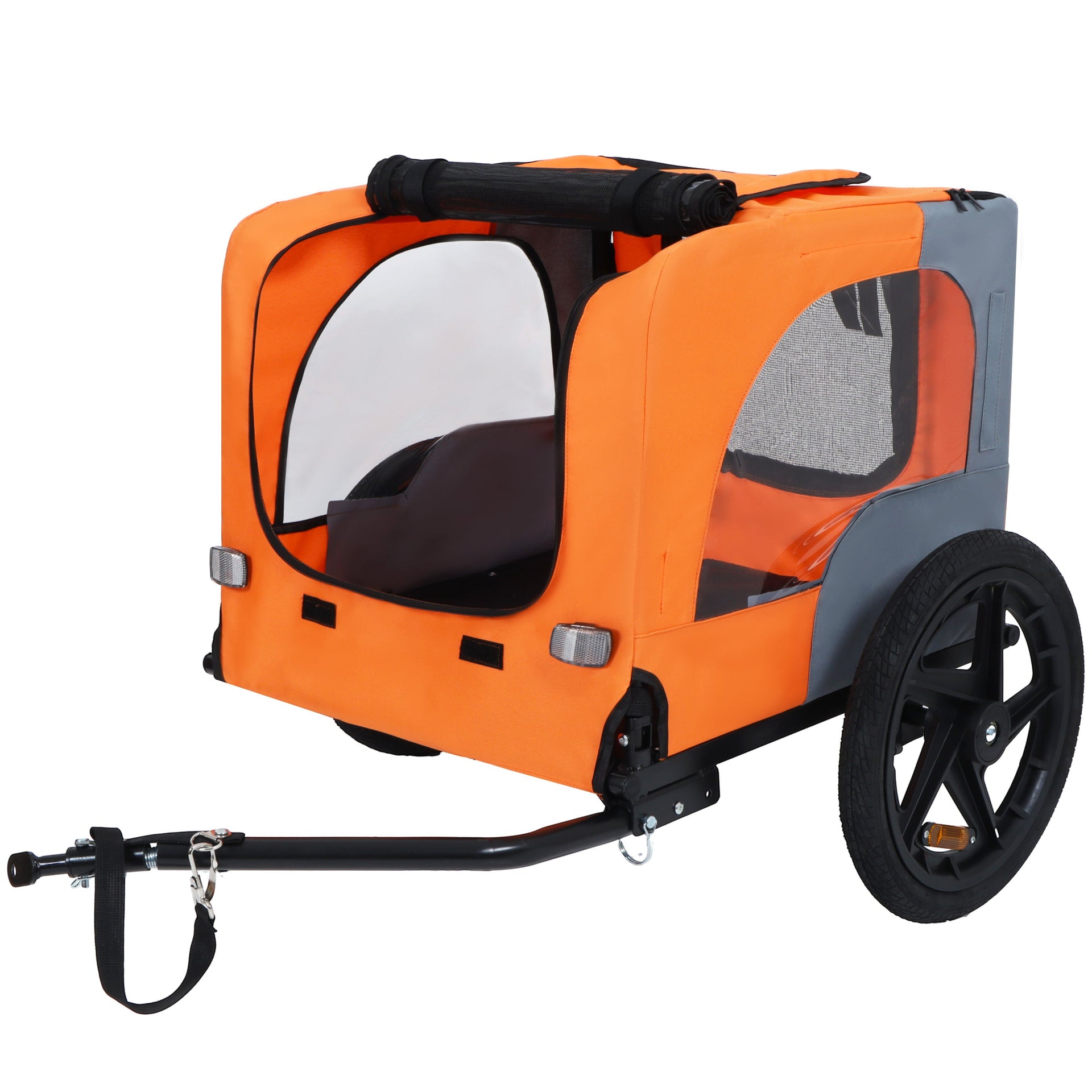 Outdoor Heavy Duty Collapsible Pet Bike Trailer with 16-Inch All-Terrain Wheels & Universal Hitch – Foldable Dog/Cargo Carrier Cart for Bicycles, orange