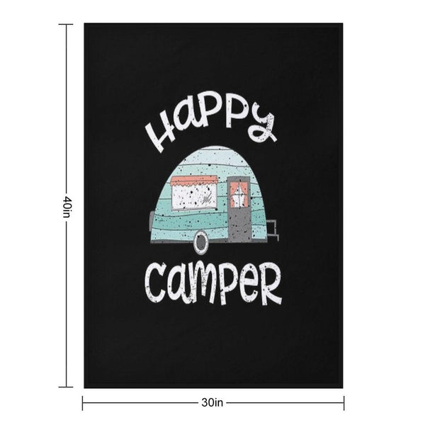 Happy Camper Retro Trailer RV Caravan Camping Throw Blanket