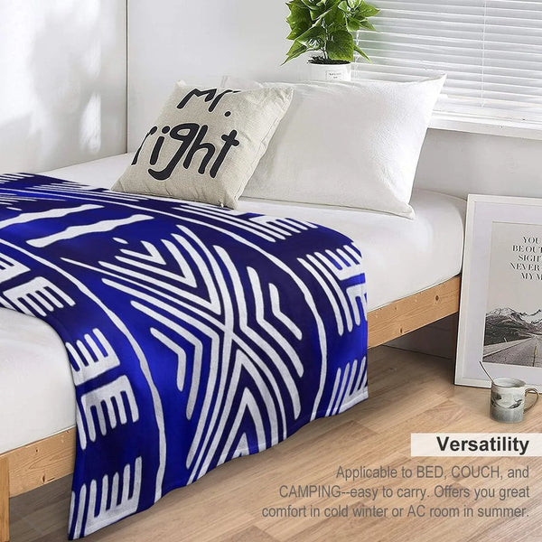 Blue African Mud Cloth Design Throw Blanket