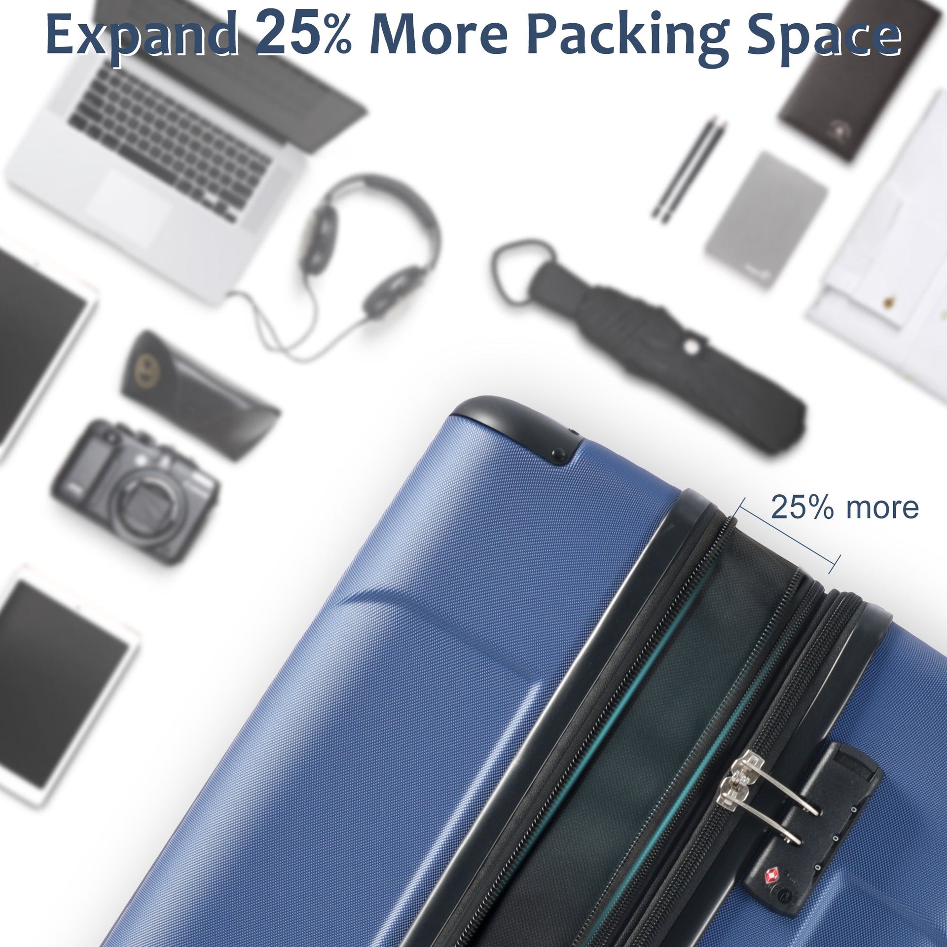 Luggage Sets 2 Piece, Hardshell ABS Lightweight and Expandable(only 28') Suitcases with Double Wheels, Carry-on Luggage, 2-Piece Set (20/28), Blue