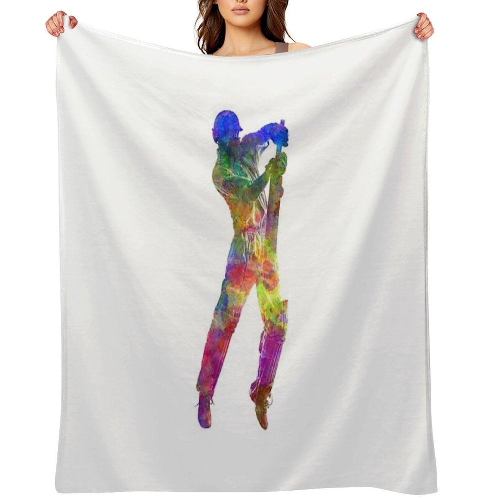 Cricket Player Batsman Silhouette 05 Throw Blanket