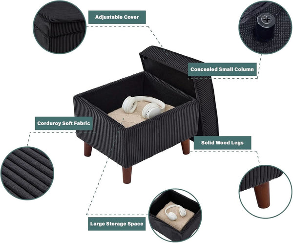 Storage Ottoman With Adjustable Lid Footrest Charcoalgray