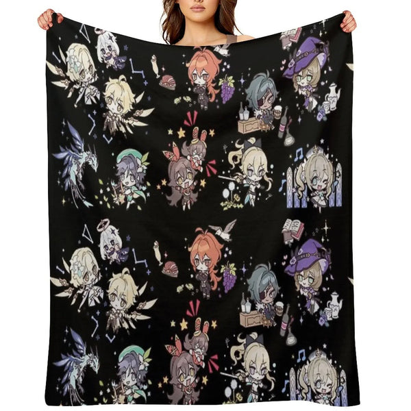 Genshin Impact Chibi Characters Assemble Throw Blanket
