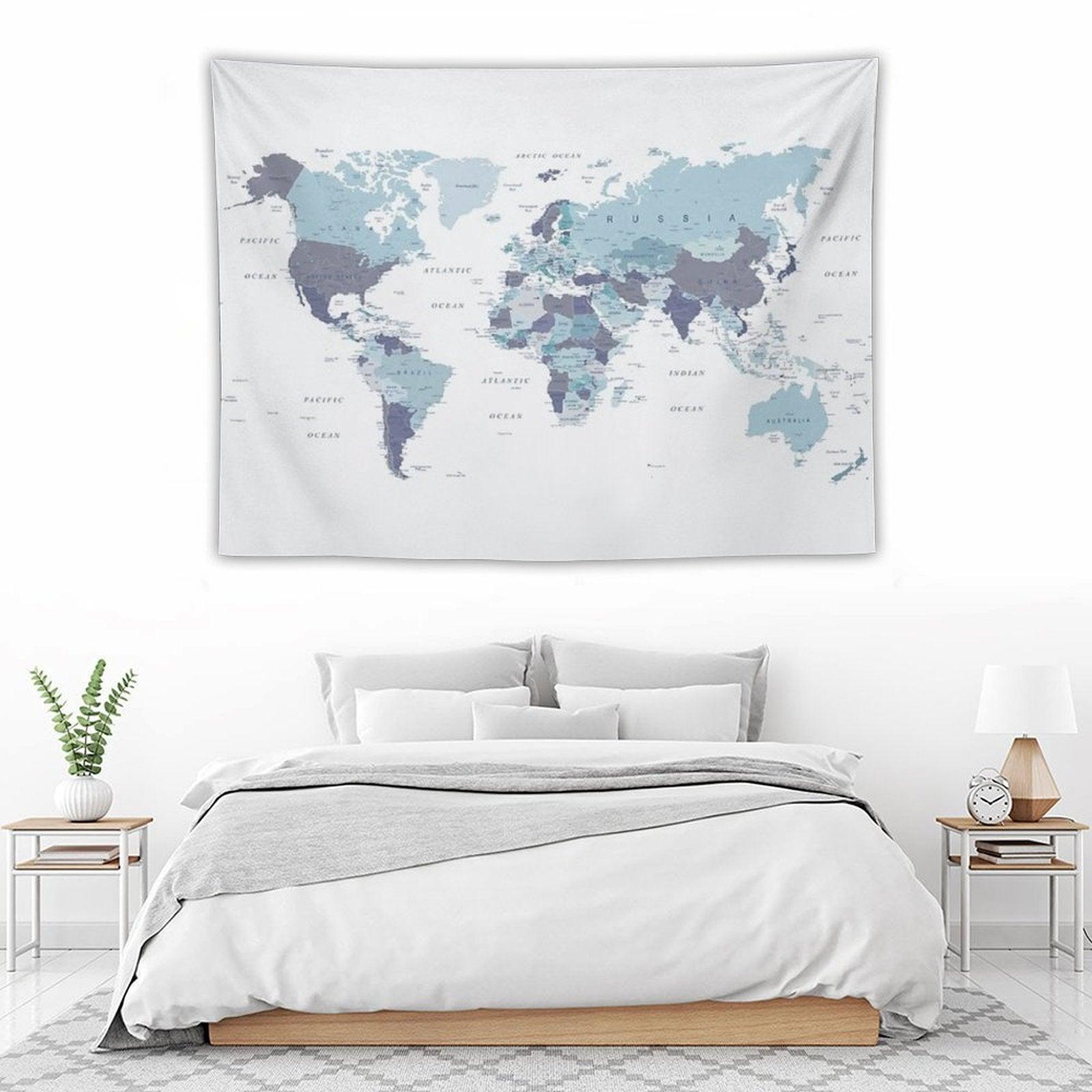 World Map in Blue Tapestry