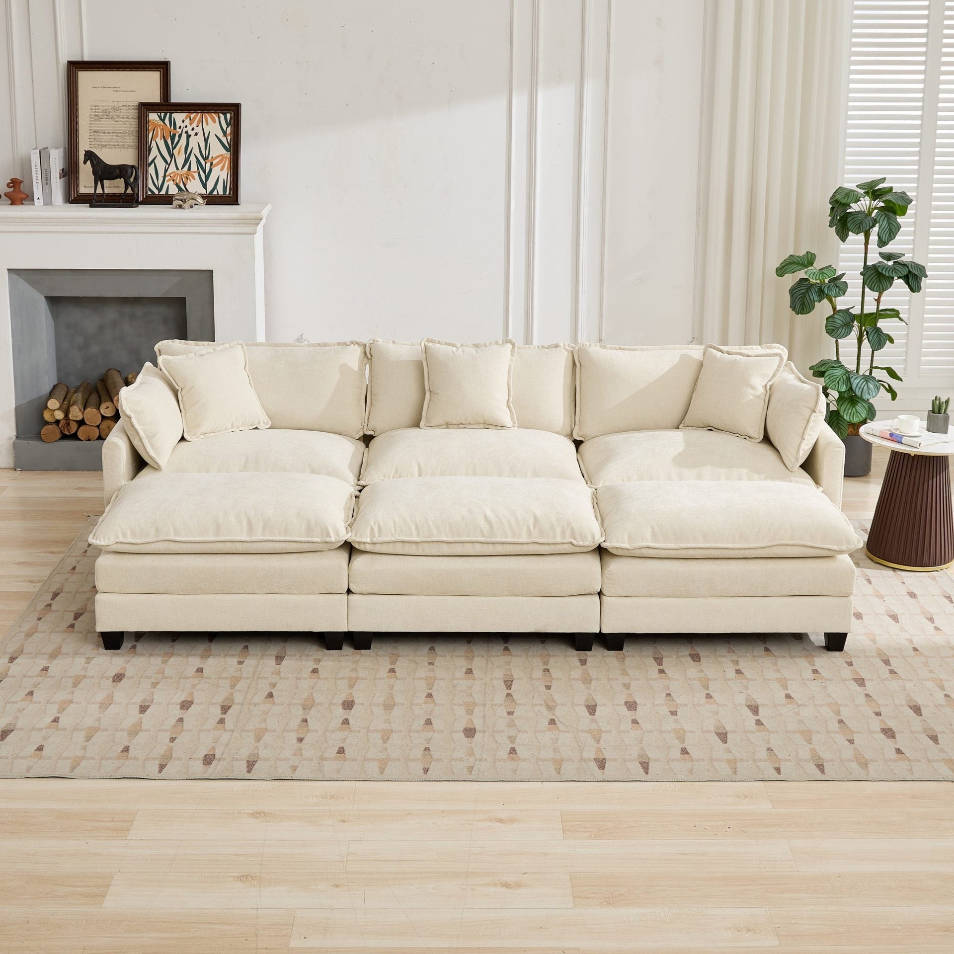 Cloud3 Seats  Sofa (Ottoman is not included)Chenille Fabric in Beige