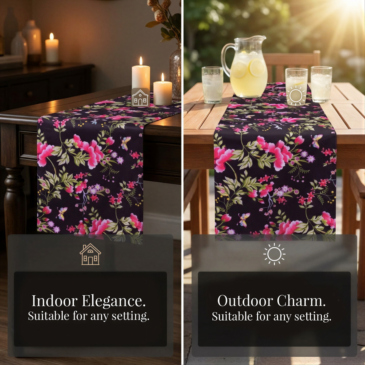 Black Floral Table Runner – Saku Print