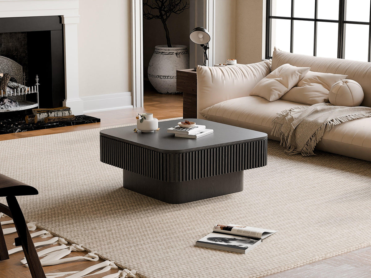 Modern Black Square Coffee Table with Hidden Storage