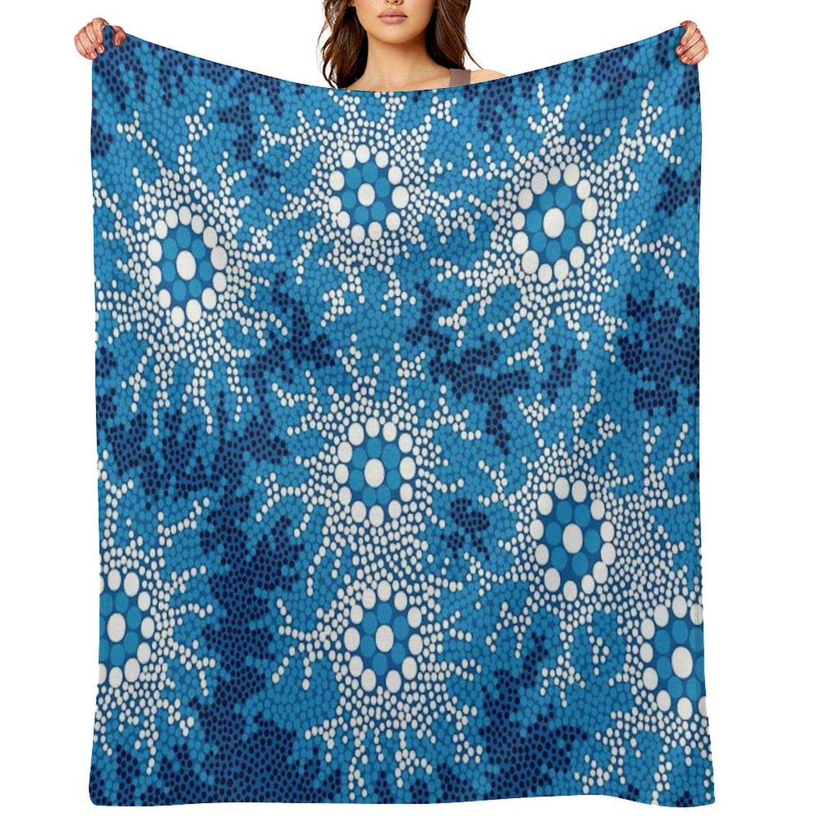 Aboriginal Art Authentic - Waterhole Dreaming Throw Blanket