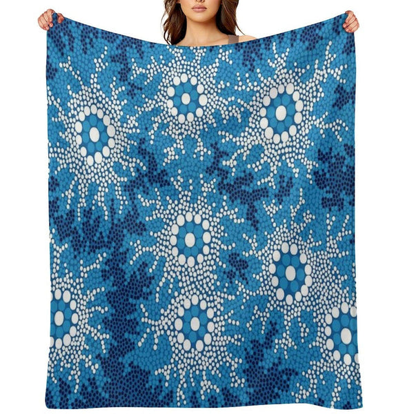 Aboriginal Art Authentic - Waterhole Dreaming Throw Blanket