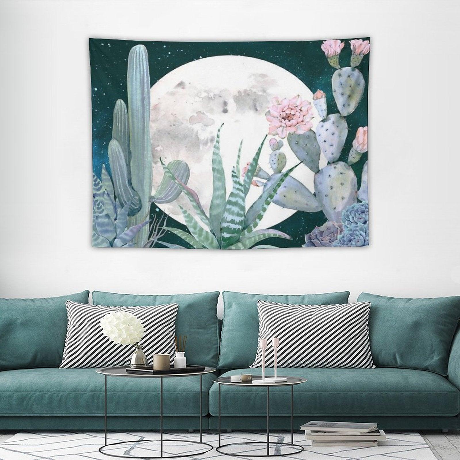 Cactus Nights Pretty Pink And Blue Desert Stars Cacti Illustration Tapestry