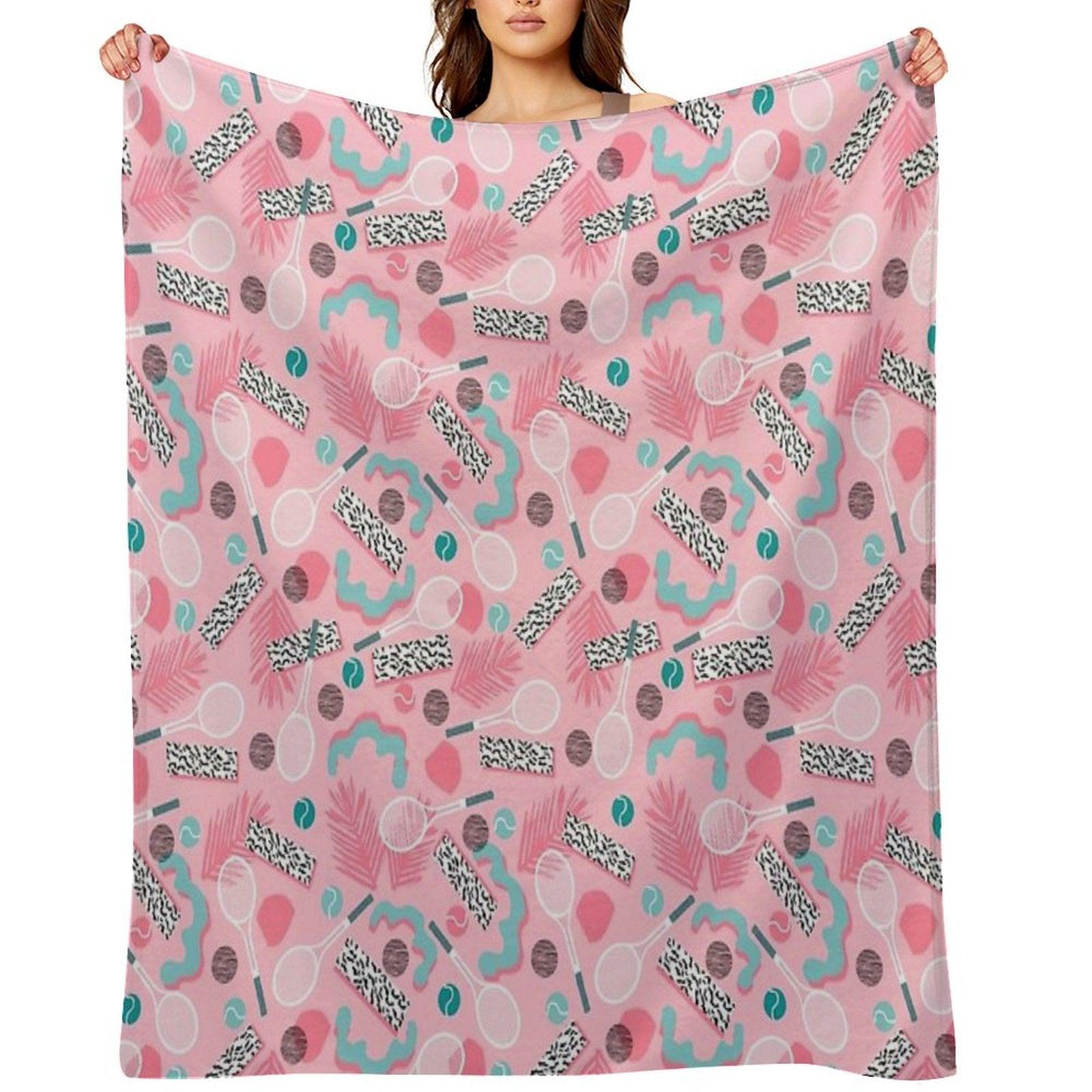 Playa' - Tennis Sports Full Court Action Hipster Abstract Minimal Retro Memphis Squiggle Pattern Throw Blanket