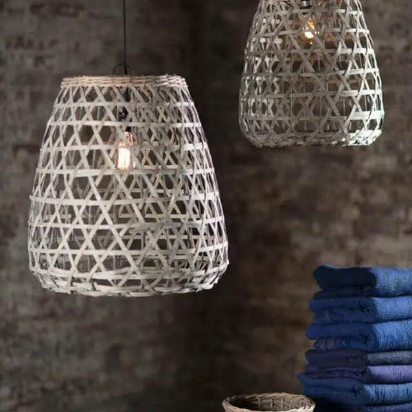 CHIPPED WOOD PENDANT SHADE IN GREY WASH - SMALL