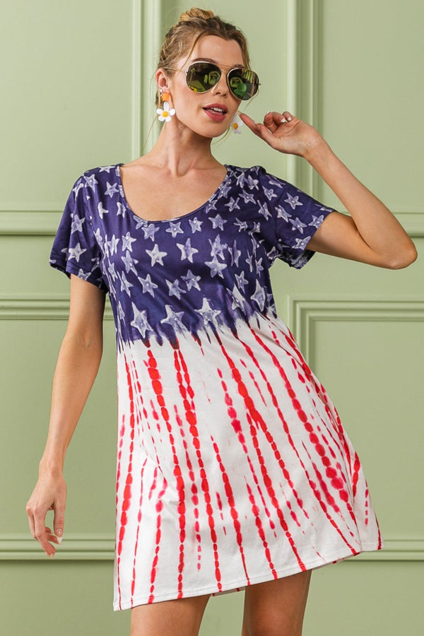 American Flag Theme Tee Dress – Patriotic Flag Tee Dress, American Pride Dress, Summer Flag Dress, Casual Flag Dress, Stylish Tee Dress, Fourth of July Dress, Flag Print Dress