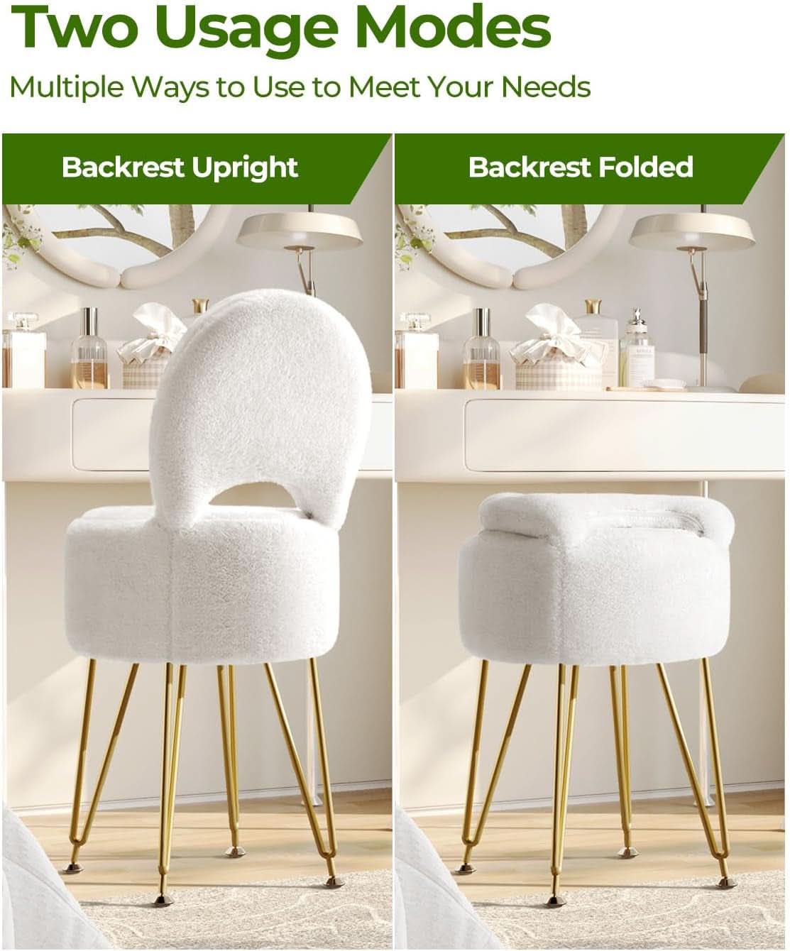 Classic Vanity Stool White 15InchesX15Inches Ottoman