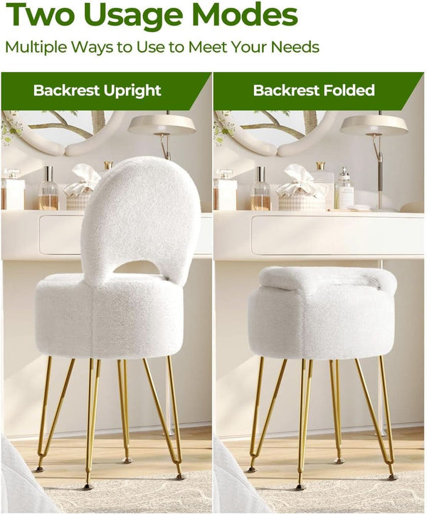 Classic Vanity Stool White 15InchesX15Inches Ottoman