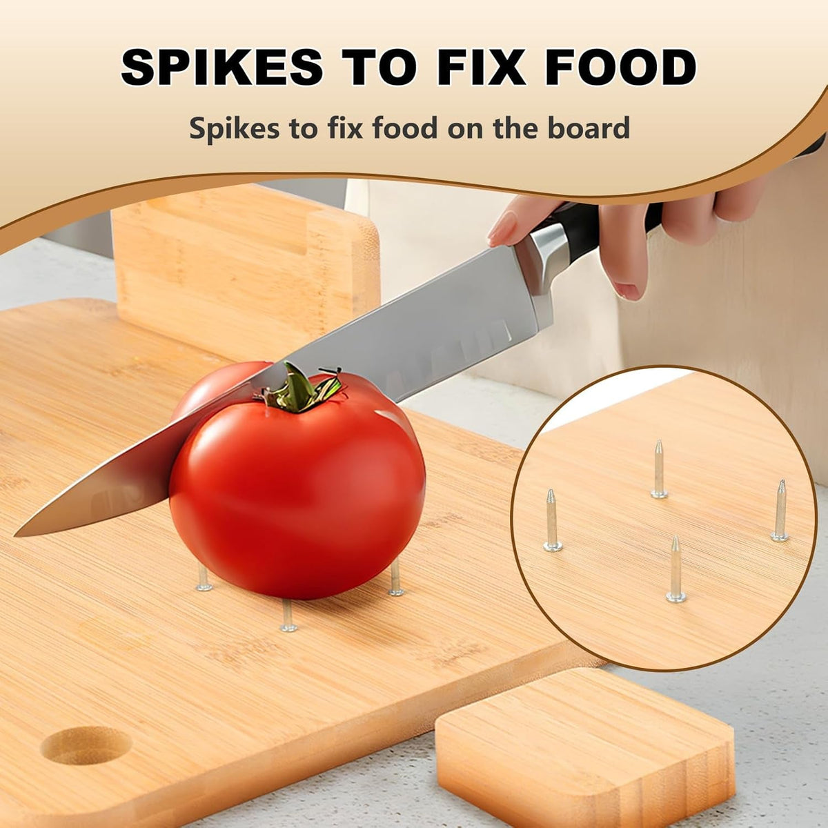 Adaptive One-Handed Bamboo Cutting Board with Spikes & Grater