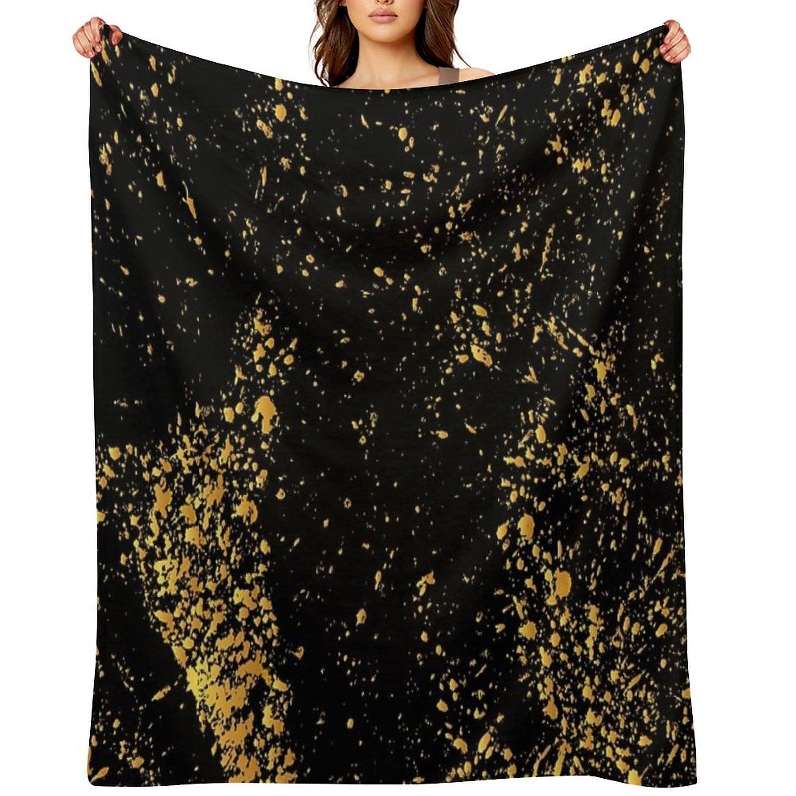 Luxurious Black-Gold Marble Throw Blanket